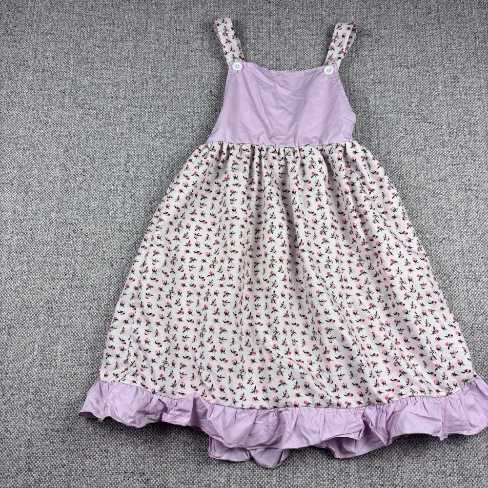City Beautiful Boutique Girls Purple Floral Ruffle Hem Pinafore Dress Sz 7-8T